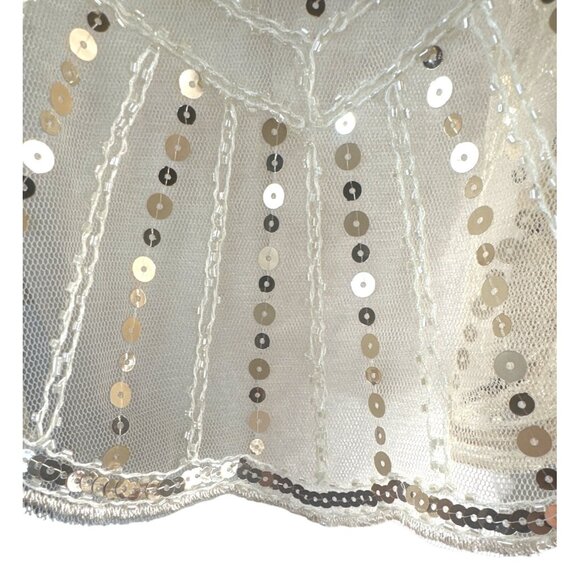 Beaded Sequins OS Capelet Scalloped Shawl Elegant Sheer Vintage Style Ivory - Picture 12 of 16